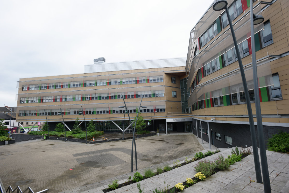 Langside exterior from pedestrian area gallery