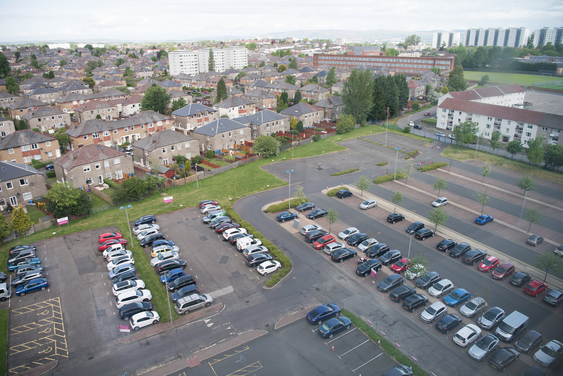 Cardonald tenth floor view to car park gallery
