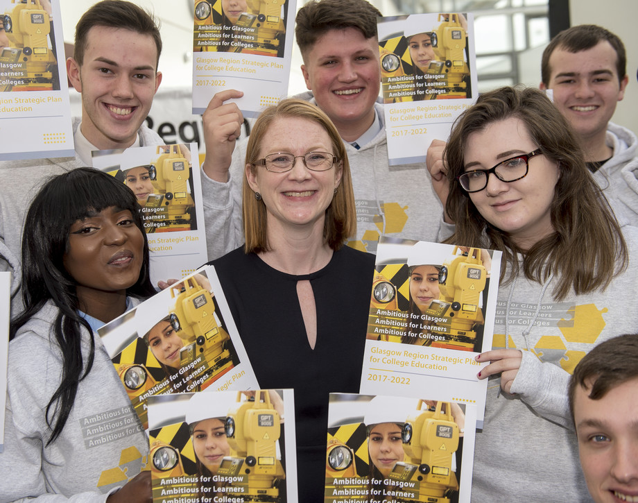 Shirley-Anne Somerville with students at the GCRB strategy launch