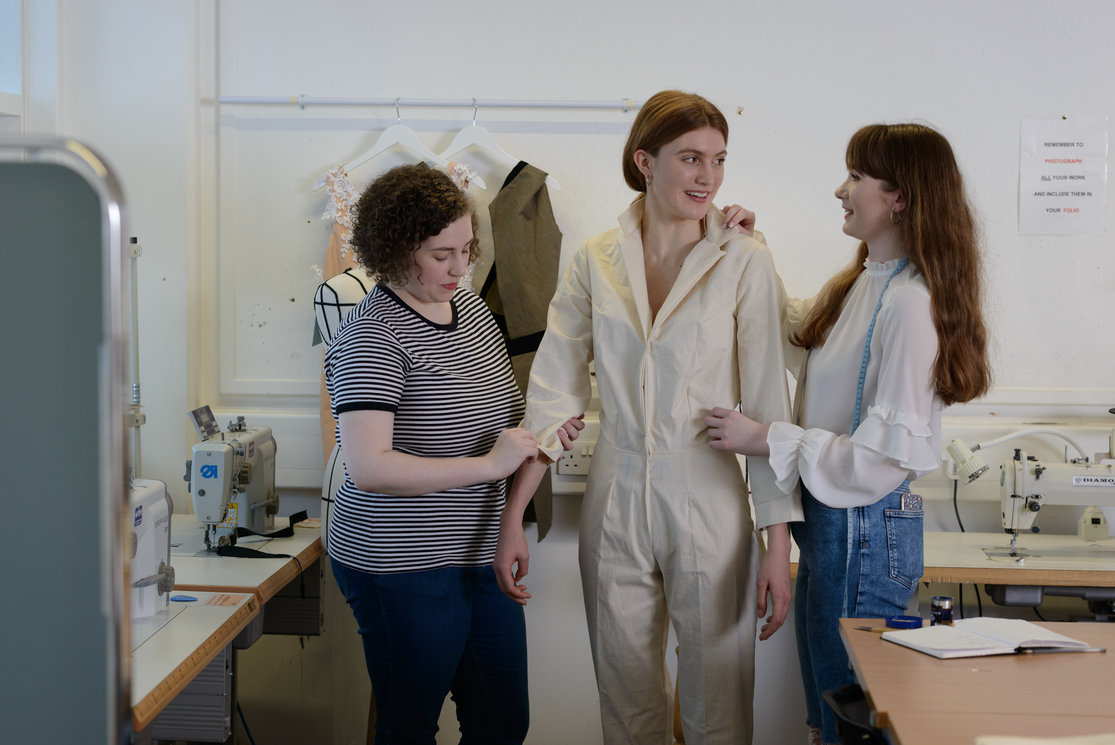 Hnd textiles year 2   2 female students with model measuring up   image 10 gallery
