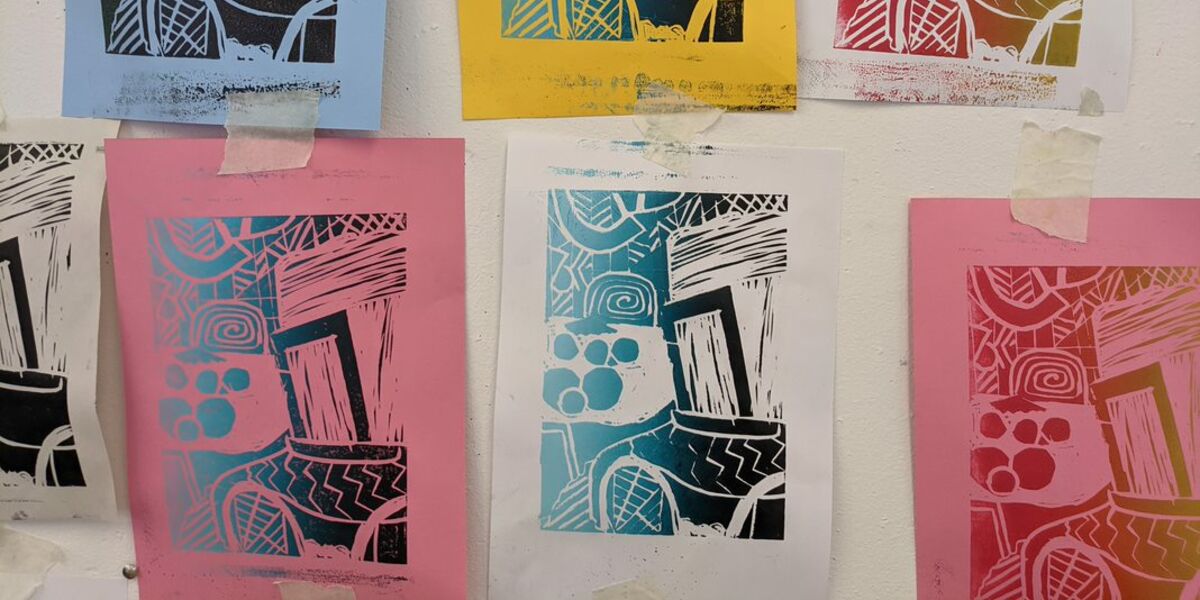 Glasgow Clyde College Art and Design student work. Screen print of same image on different papers.