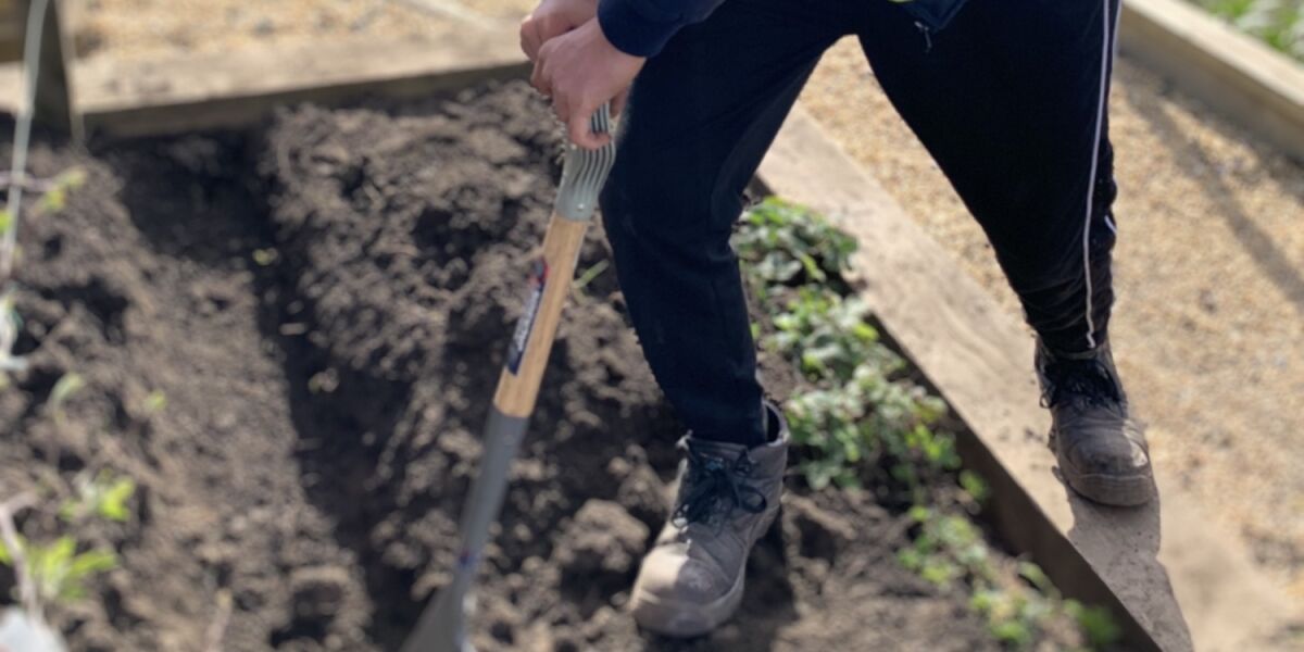 male student digging 