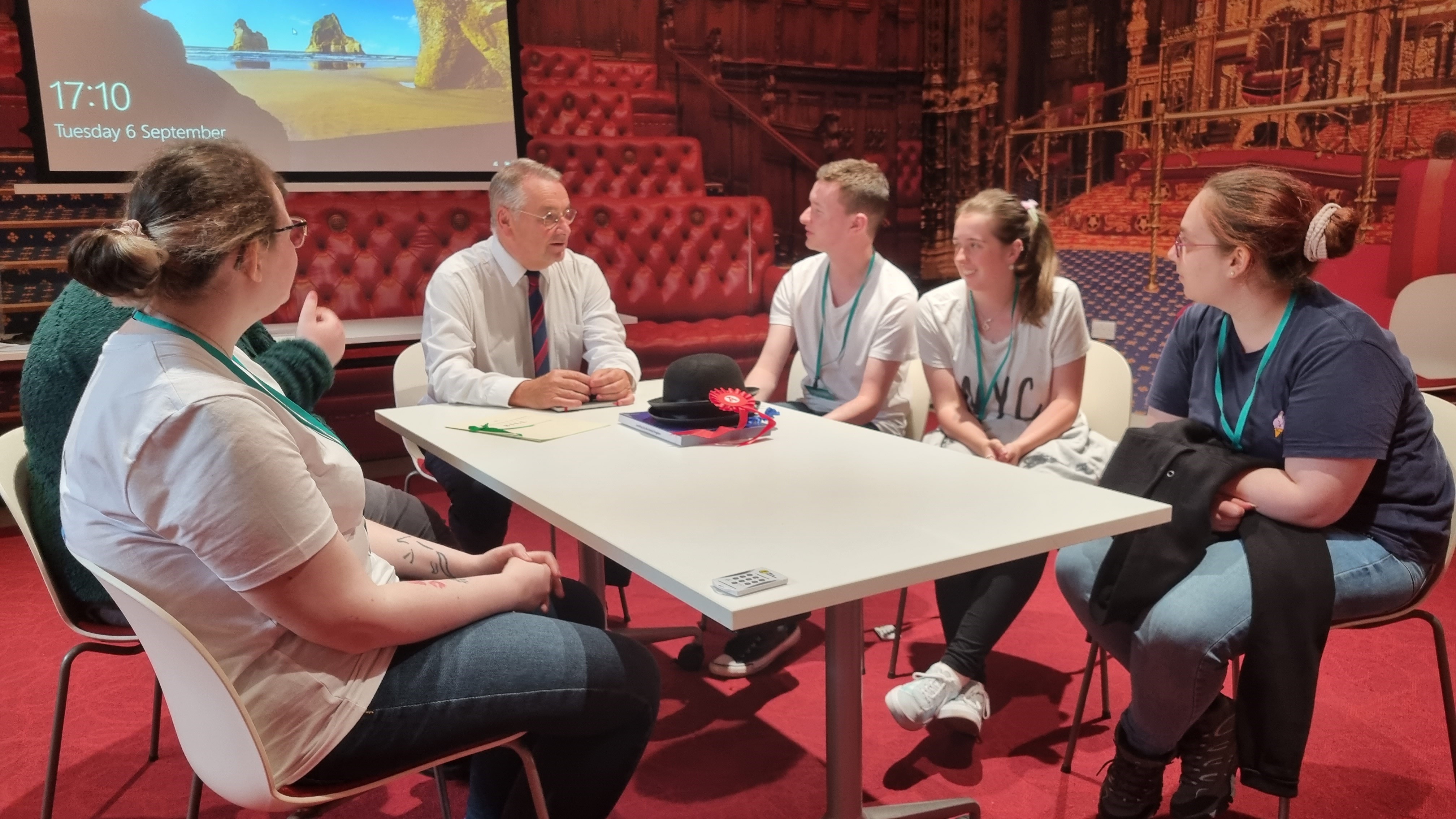 Sir Alan Campbell and students