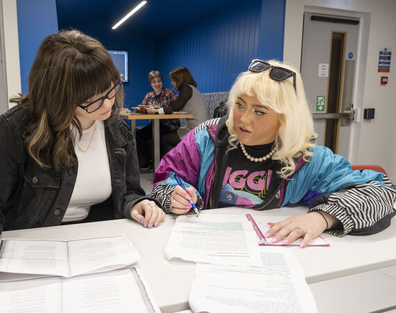 Glasgow Clyde College HND Business students doing group work in the Innovation Centre.