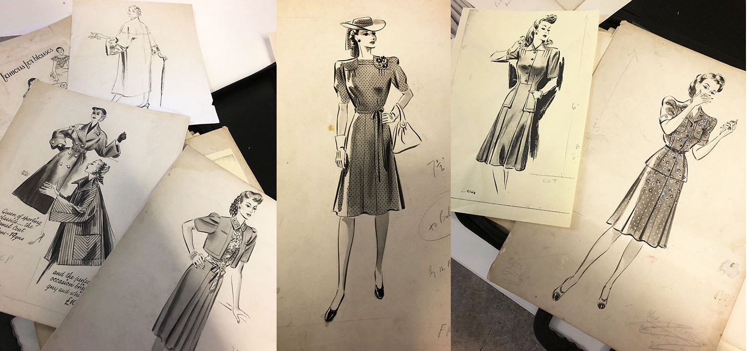 Images shows examples of Lin Lawrence fashion sketches