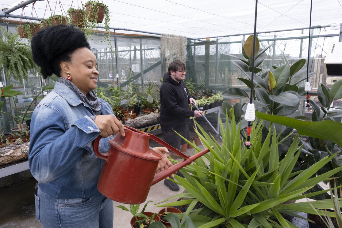 Horticulture students working in the greenhouse gallery