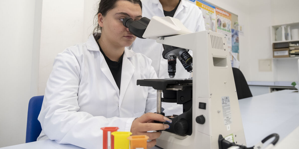 Two science students working on an experiment in the lab.
