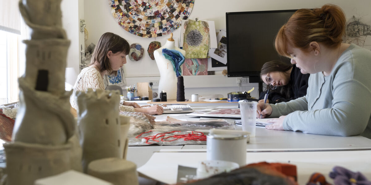 Glasgow Clyde College Art Student working in classroom