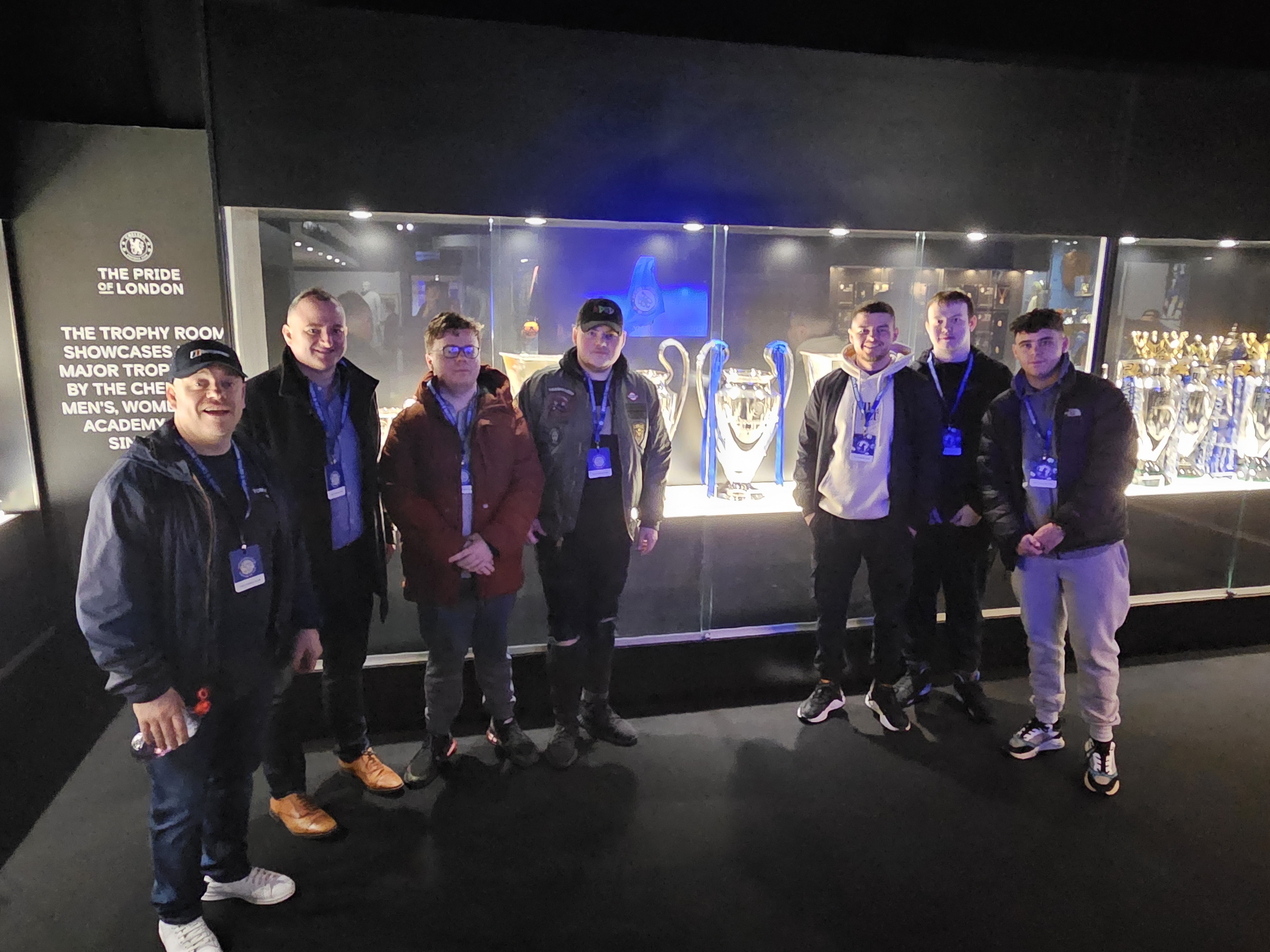 Journalism students at Chelsea FC trophy cabinet