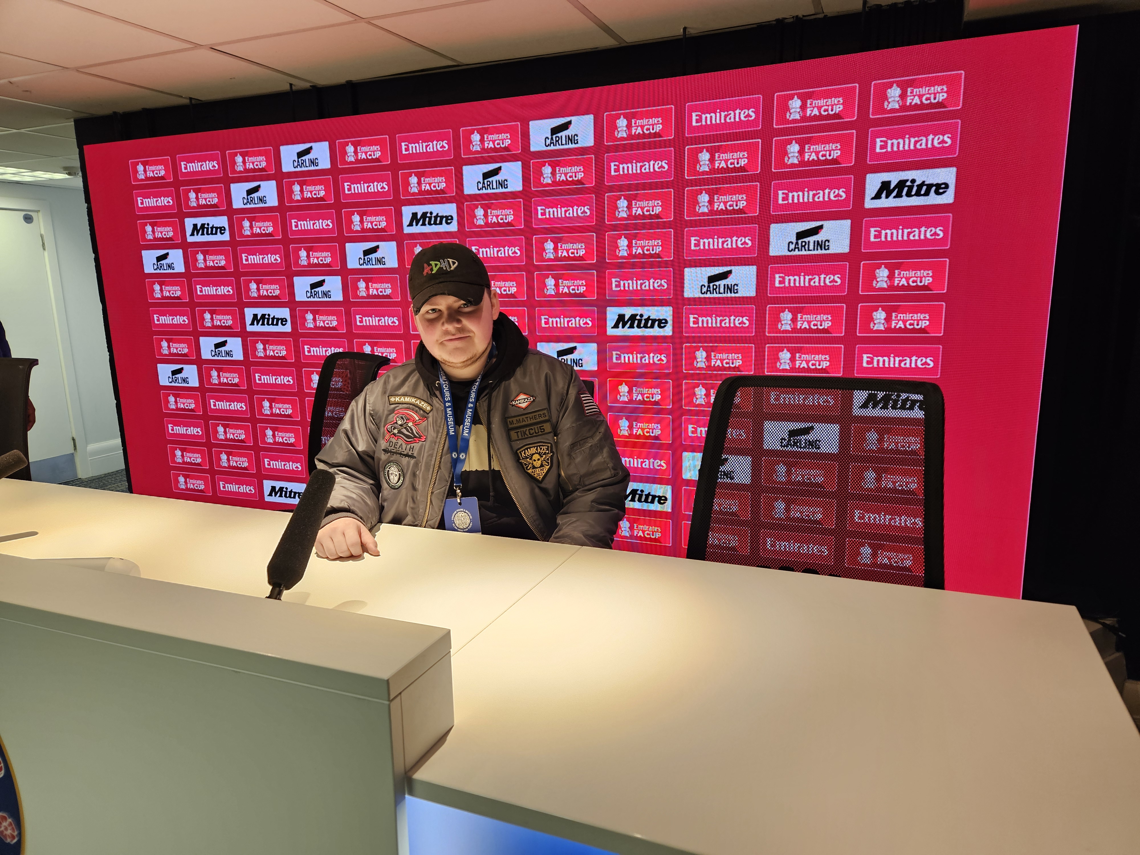 Journalism student in media centre in Chelsea FC