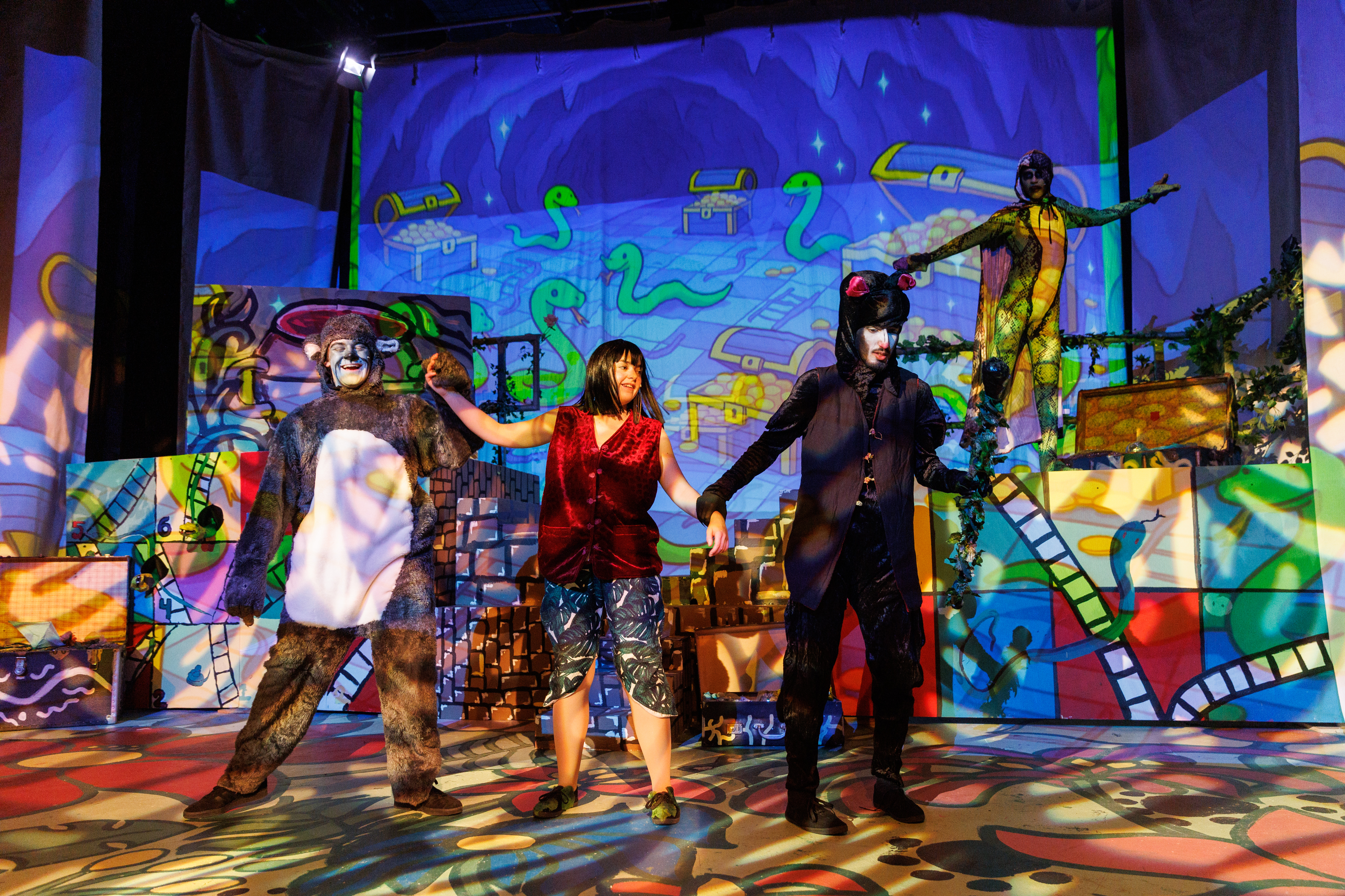 Jungle Book Panto acting students on stage 3