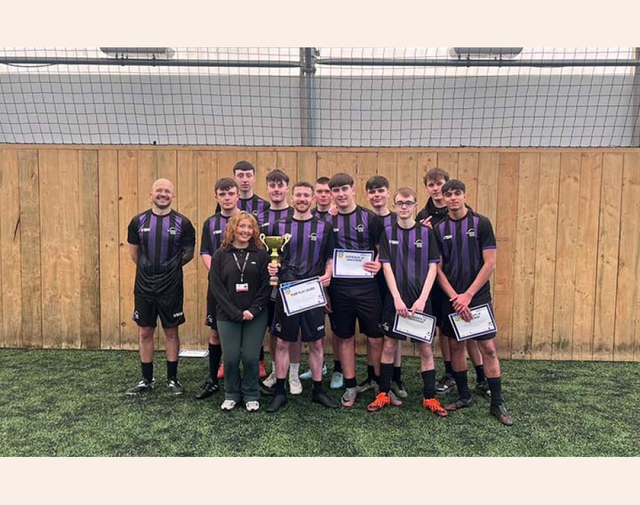 Construction cup winning team with trophy