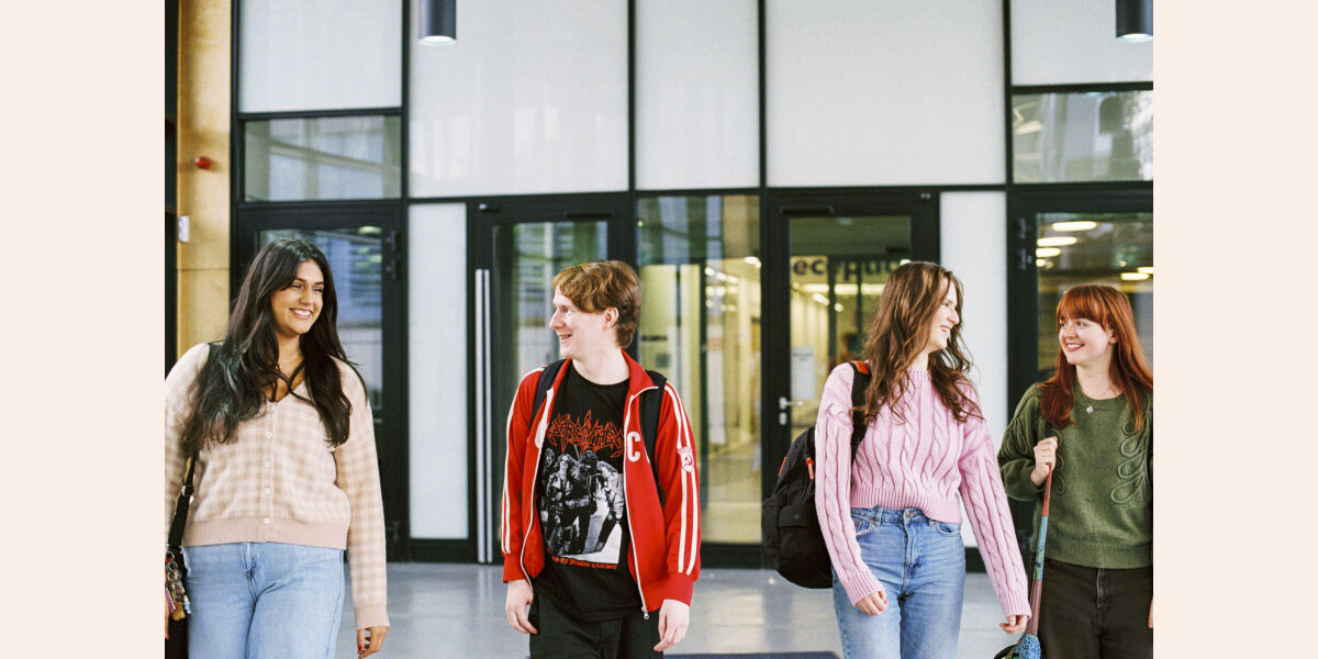 Mixed group of students outside at Cardonald campus